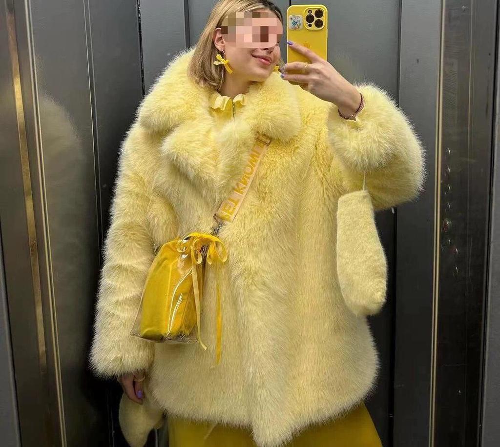 European & American Style Women's Faux Fur Lapel Coat - Autumn/Winter Fashion