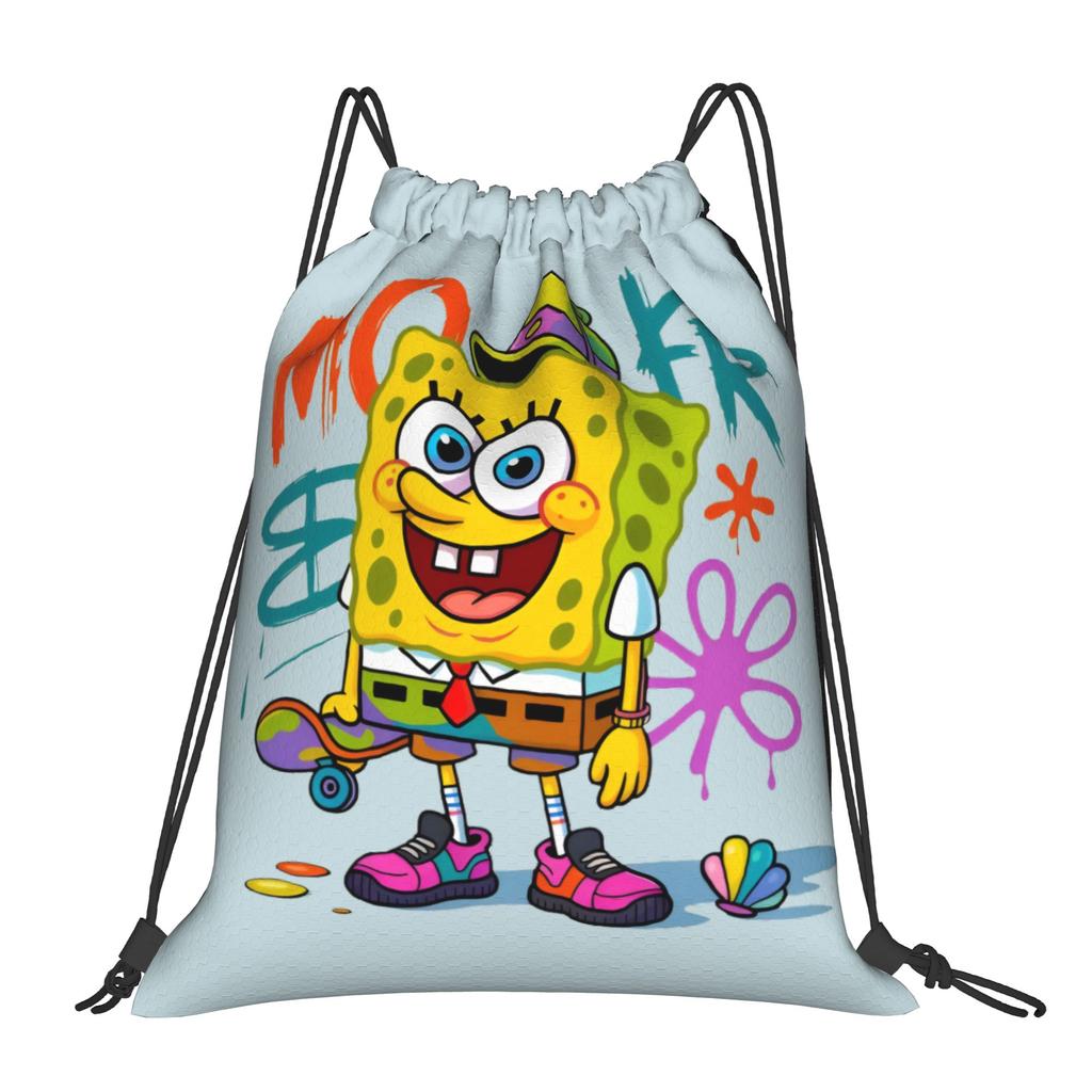Custom S-Sponges Anime Bobes Drawstring Bags Men Women Lightweight Cartoon Sports Gym Storage Backpack