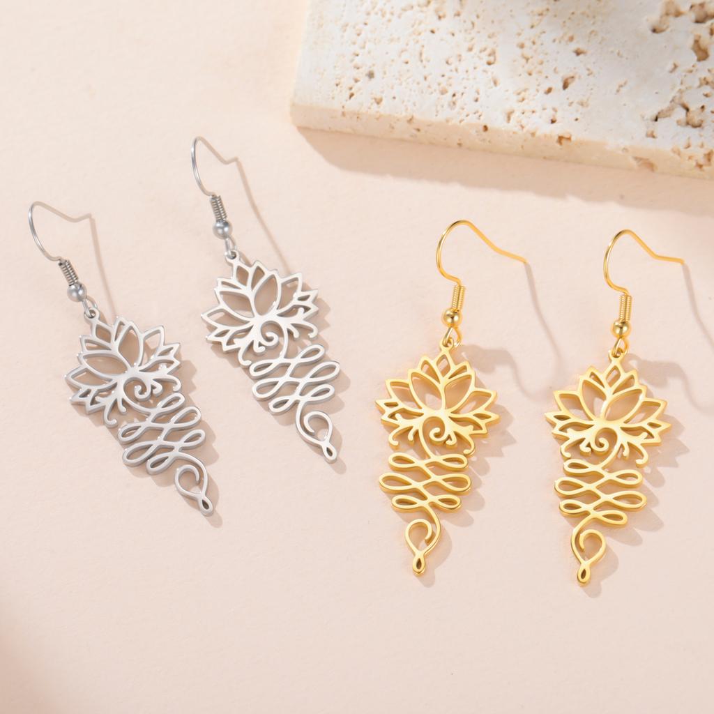 My Shape Hollow Lotus Flower Drop Earrings for Women Girls Stainless Steel Retro Unalome Earring Yoga Fashion Amulet Jewelry