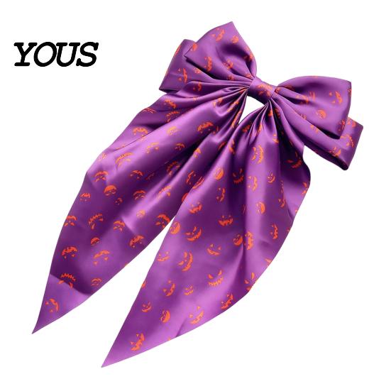 Halloween Hair Clip Silky Satin Bows for Women, Big Ribbon Bow Clips Girls, Decorative Oversized Long Tail Barrettes, Cute Ghost Bat