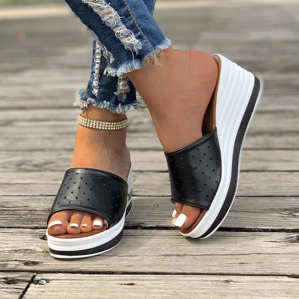 Fashion Women Fashion Wedges Heeled Slippers Casual Flip Flops Summer New Party Platform High Heels Shoes High Heels Peep Toe Slippers