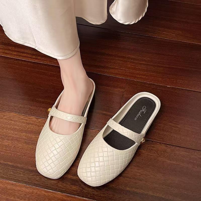 Baotou Halbschuhe Damen neue Raute quadratischer Kopf modisch, leichte und weiche Indoor- und Outdoor-Cool-Slipper Damen