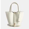 2025 Large Capacity Genuine Leather Commuter Handbag - Lychee Pattern Cowhide Bucket Bag