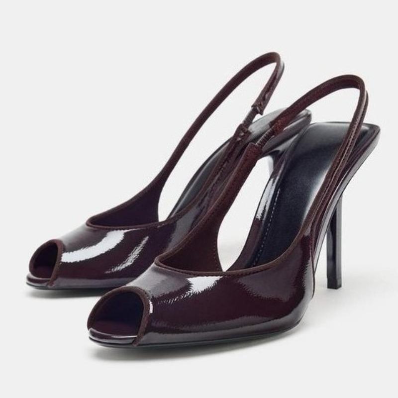 

Fashion Fashion Comfort Peep Toe Slingback Brand High Heel Sandal Women High Quality Patent Leather Designer Shoe Sexy Party Dress Shoes 42
