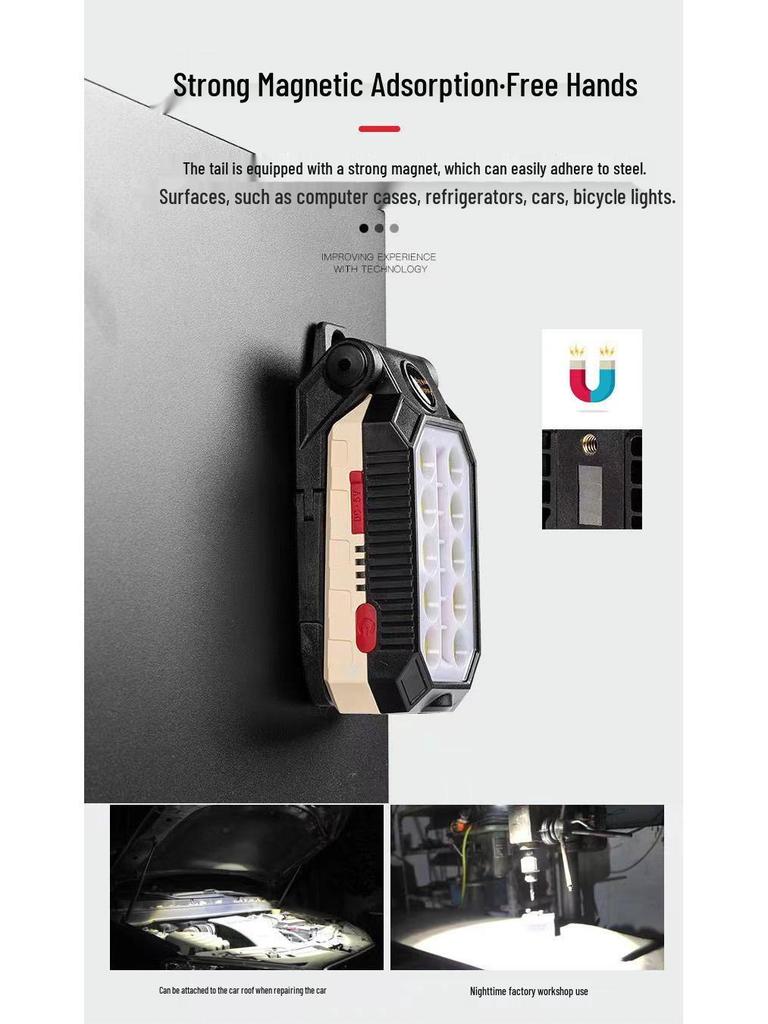 COB LED Work Light: USB Charge, Magnetic Hook, Power Display, Emergency Flashlight
