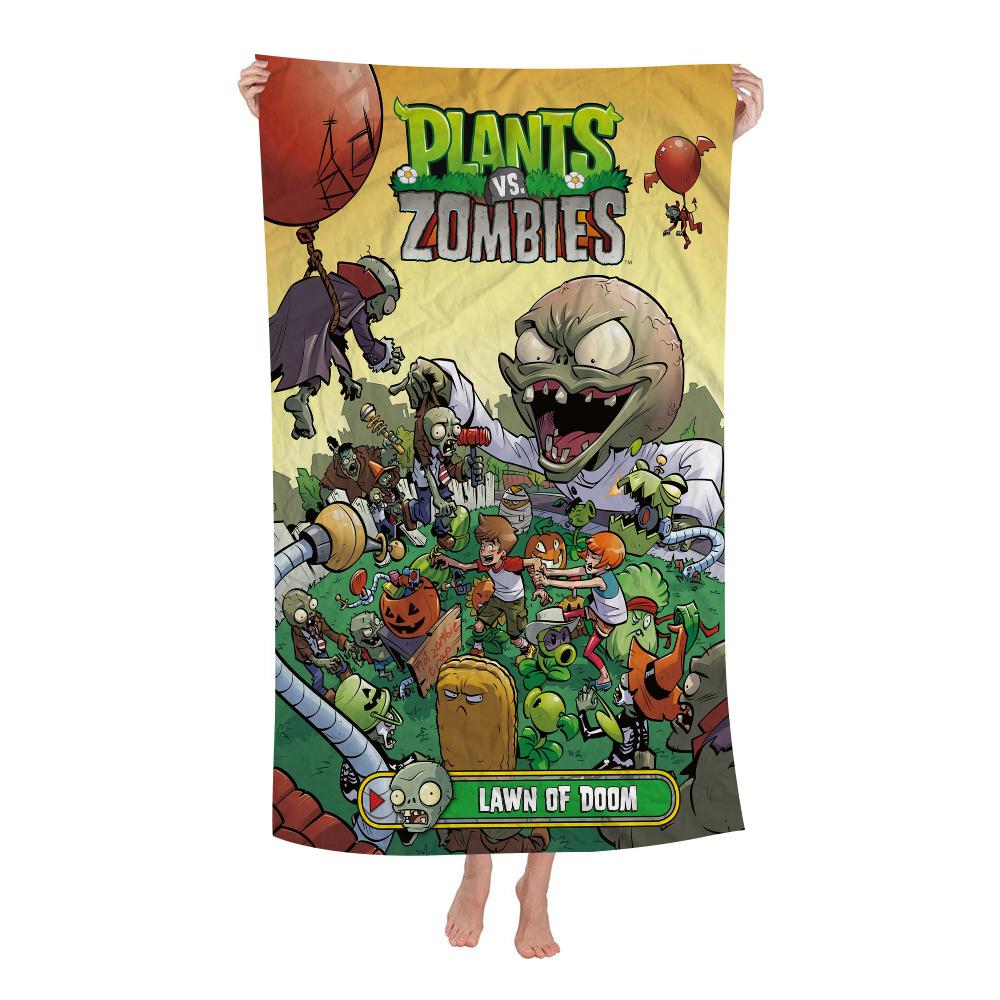 Plant-Vs -Zombie Beach Towel Cartoon Cute Summer Kids Large Bath Pool Beach Towel Microfiber Absorbent for Swimming Travel