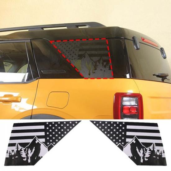 Rear Side Window Cover Decal Trim Sticker For Ford Bronco Sport +  flag