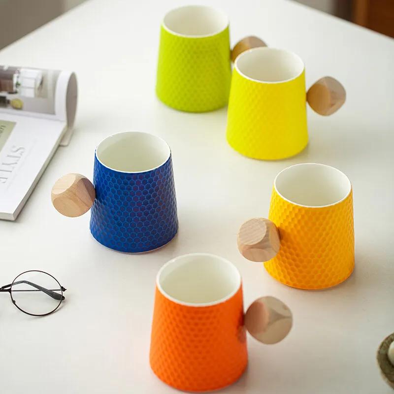 350ml Water Cube Texture Tea Cup Ceramic Cup, Creative Honeycomb shaped Water Cup, Morandi Colorful Festival Gift Coffee Cup