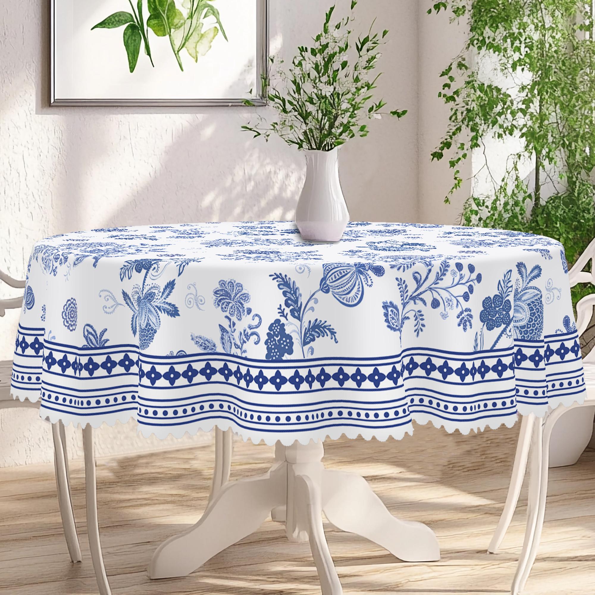 

1 Piece Of Retro Floral Spring And Summer Round And Rectangular Tablecloths, Available In Various Sizes, Blue And White Porcelain Flower Print Pattern 140X180Cm