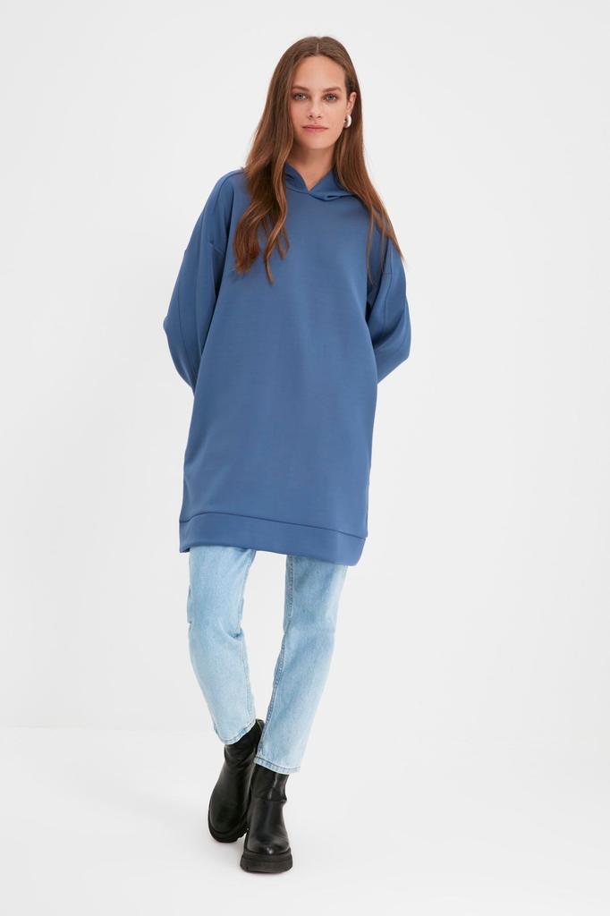 Women's Fashion New Hijab Sweatshirt Stone Hooded Pocketed Scuba Knitted Wide Fit Oversize Sweatshirt