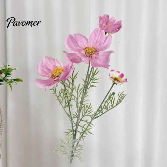 Wartungsfreie Blumendekoration für Hotel, 33 Zoll hohe künstliche Cosmeen-Blumen in Vasen, gefälschte Seiden-Gänseblümchen-Zweige mit Stielen in Vase, realistisch