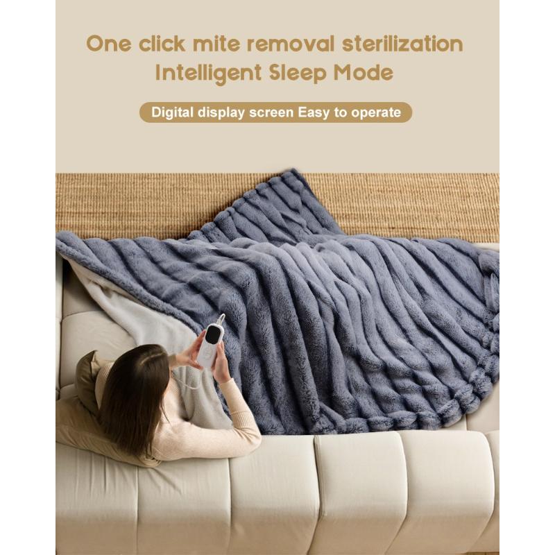 Imitation Rabbit Fur Striped Electric Blanket Warm Leg Blankets European and British Standard Plug Heating Blankets Double Layer Plush Bed Sheets