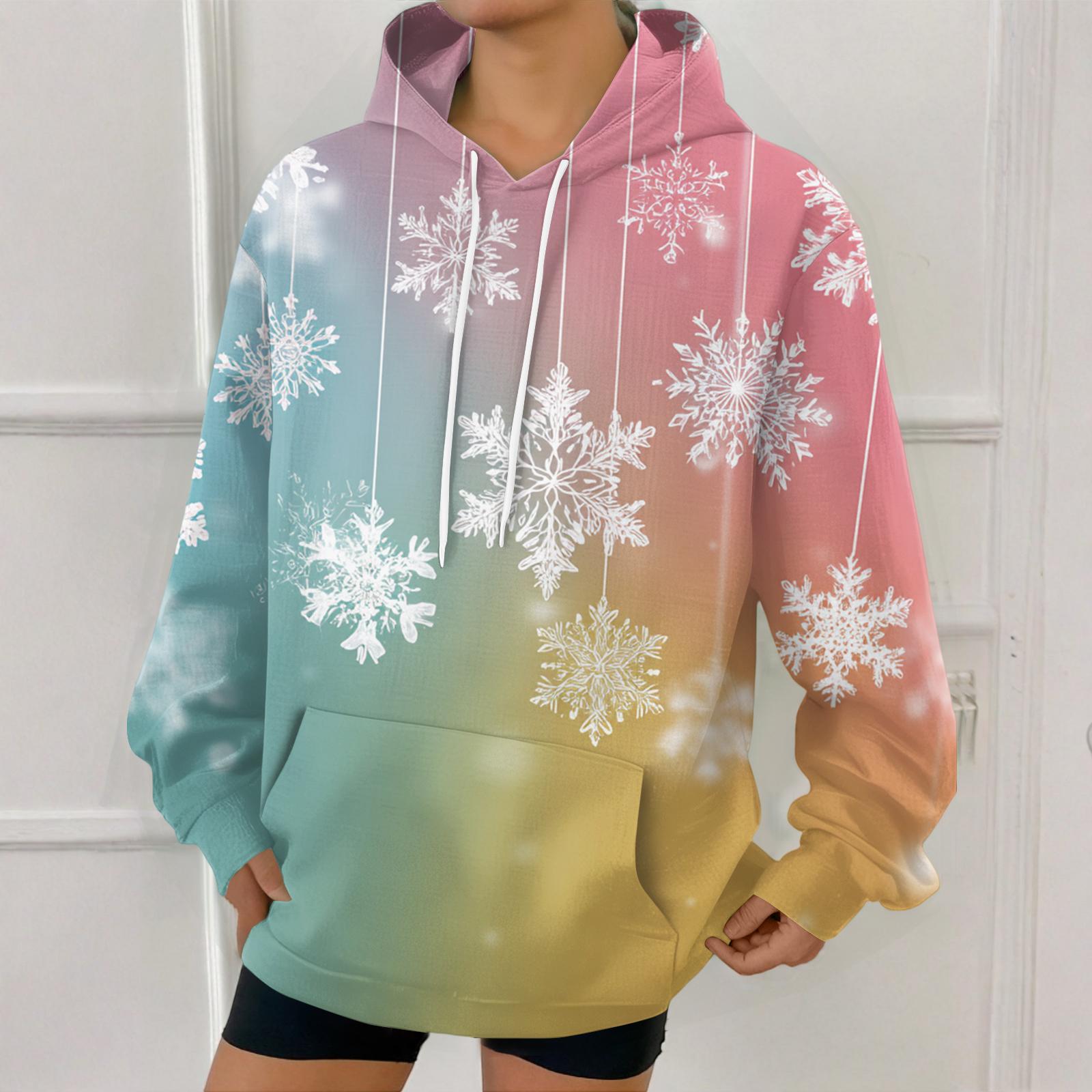 

Женская модная толстовка с рождественским принтом, повседневная толстовка с капюшоном и карманами XL