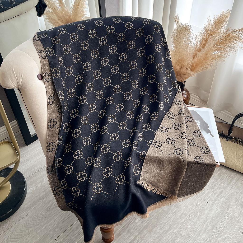 Spring And Summer Shawl With Four-Leaf Flower Imitation Cashmere Scarf High-End Fashion Long Scarf Shawl Versatile Scarf
