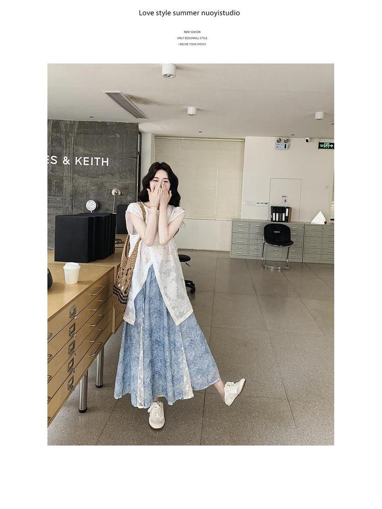 Elegant Lace Splicing Sleeveless Top and Skirt Set for Women - Summer 2026 Collection