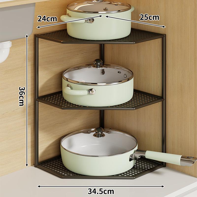 

Кутова кухонна полиця-стільниця: Багатоярусна полиця для зберігання каструль і посуду