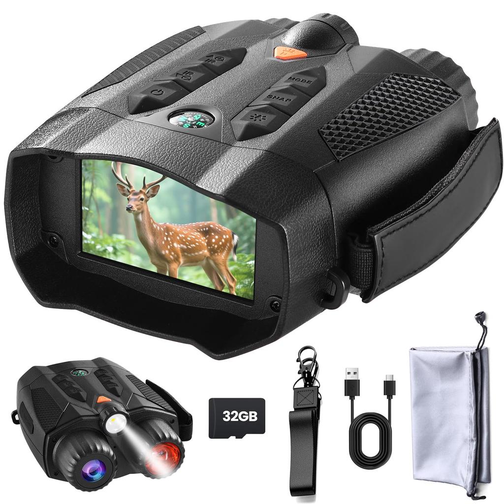 Koolertron Rechargeable Night Vision Goggles, 5W IR Night Vision Goggles, 2-in-1 Digital Night Vision with Built-in Light, 3-inch Display, 10X