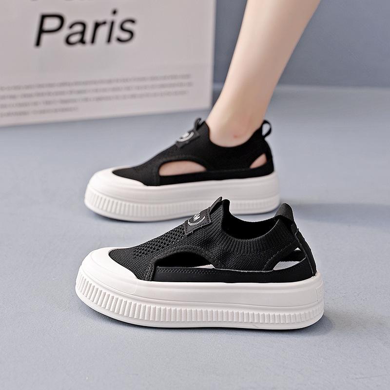 Women's Sneakers 2025 Summer New Breathable Mesh Fly Weave Flats Height Increase Comfortable Fashion Non Slip Outdoor Sandals
