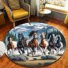 Visual Style Running Horse Printed Round Rug Wildlife Scenery Non Slip Floor Carpet for Patio Living Room Bedroom Home Decor