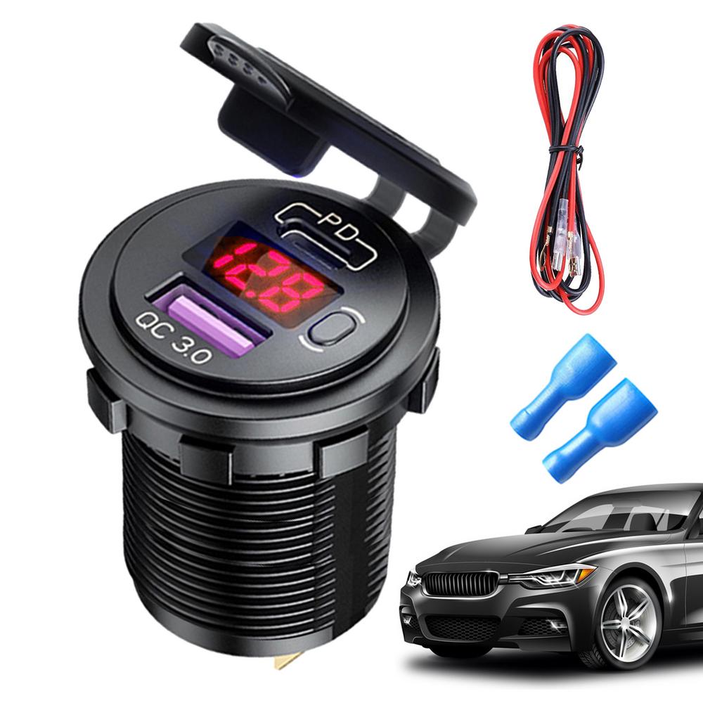 

Автомобильное зарядное устройство для телефона, блок быстрой зарядки QC3.0 Type-C PD, двухпортовый адаптер с цифровым дисплеем, вольтметр, автомобильное зарядное устройство для телефона красный