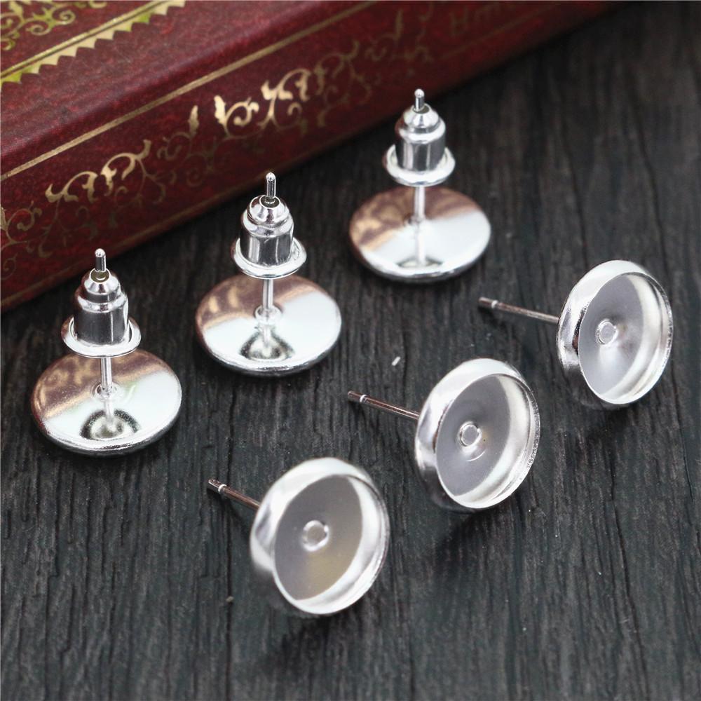 

6mm 8mm 10mm 12mm 50pcs/Lot 8 Colors Plated Stainless Iron Earring Studs(with Ear plug) Base,Fit 6-12mm Glass Cabochons 6mm