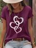 Heart Print Round Neck Short Sleeve Summer T-shirt - European & American Style