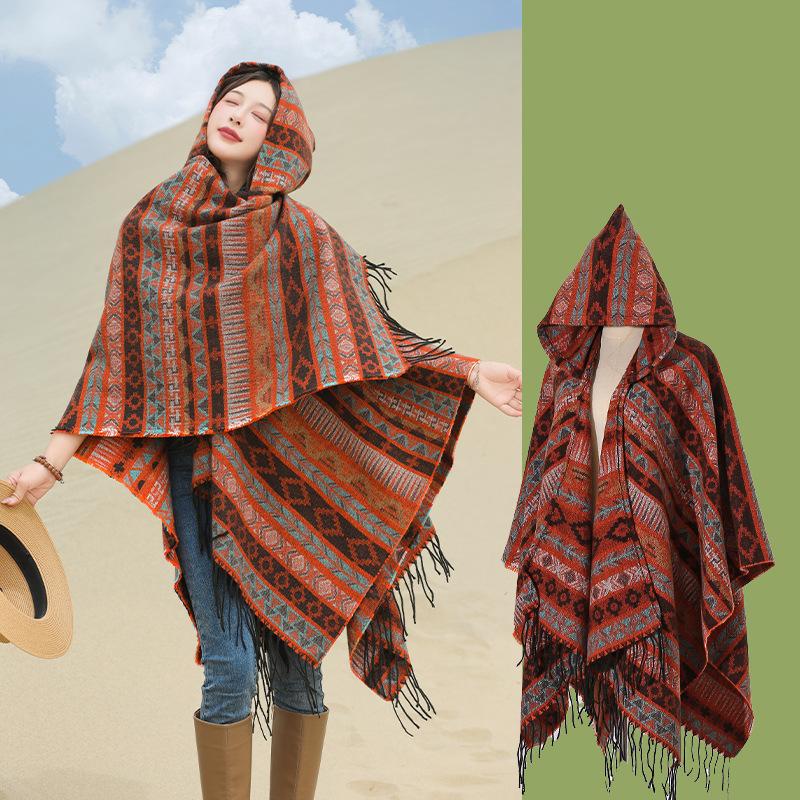 

Одежда для путешествий Туризм Этнический стиль Полосатая шаль с бахромой Накидка женская Тибет Цинхайская пастбищная женская 130*150CM
