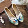 Pointed Shoes, Single Shoes, Sequined Peacock Embroidered Flowers, Ethnic Style Embroidered Cloth Shoes, Spring and Summer Low-heeled Women's Shoes