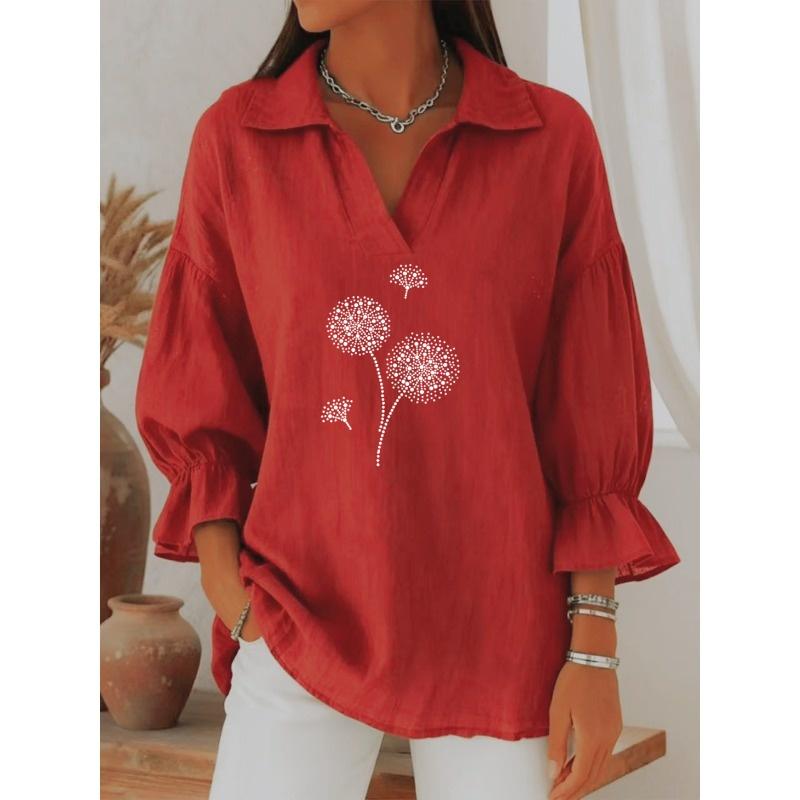 JPNTKY Women's Fashion Casual Summer Spring POLO Neck 3/4 Sleeves Blouses & Shirts