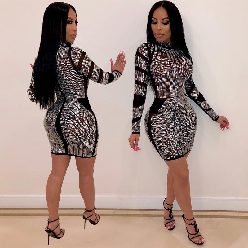 2020 Trendy Rhinestone Nightclub Dress - HL3201