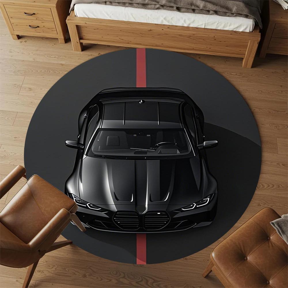 1PC Luxury black car Design Round Chair mat Area Rug - Non-Slip, Floor Mat for Office, Bedroom, home decor Christmas Gift c0528012