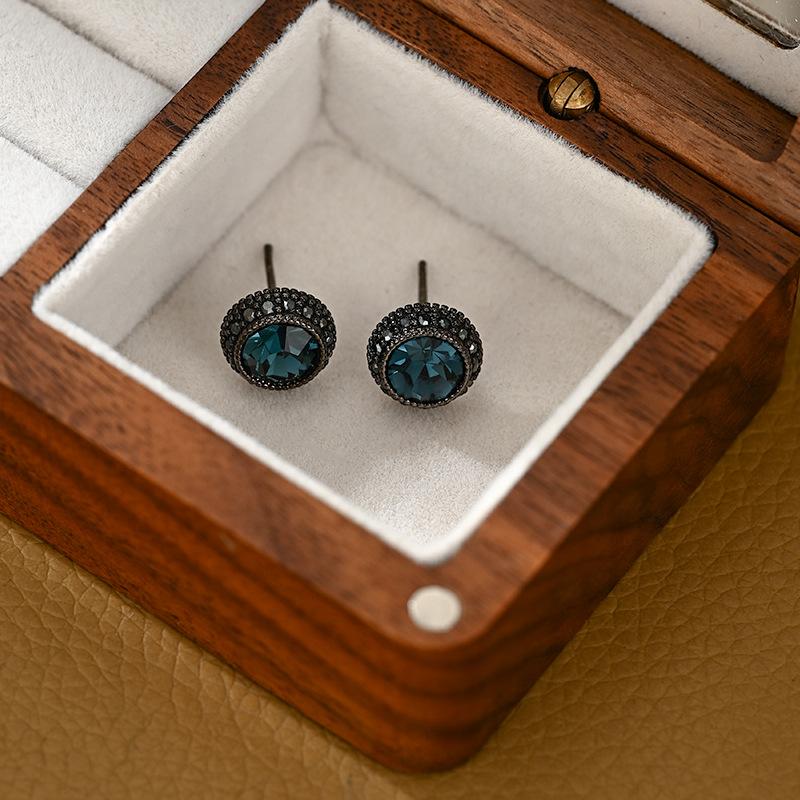 Copper Plated Real Gold Zircon Stud Earrings Round Geometric Ear Jewelry Daily Neutral