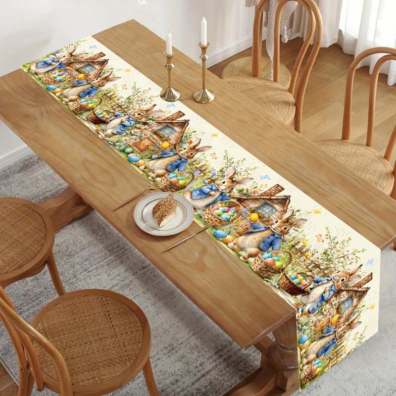 Vintage Osterhase Tischläufer Kaninchen Eier Blume Tischdecke Frühling Osterdekorationen Für Haus Küche Esstisch Dekor