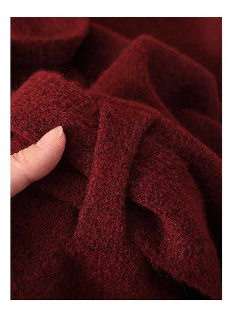 Extra großer roter Dreiecksschal aus Merinowolle - Gestrickte Stola für Damen, Wärme für Herbst/Winter