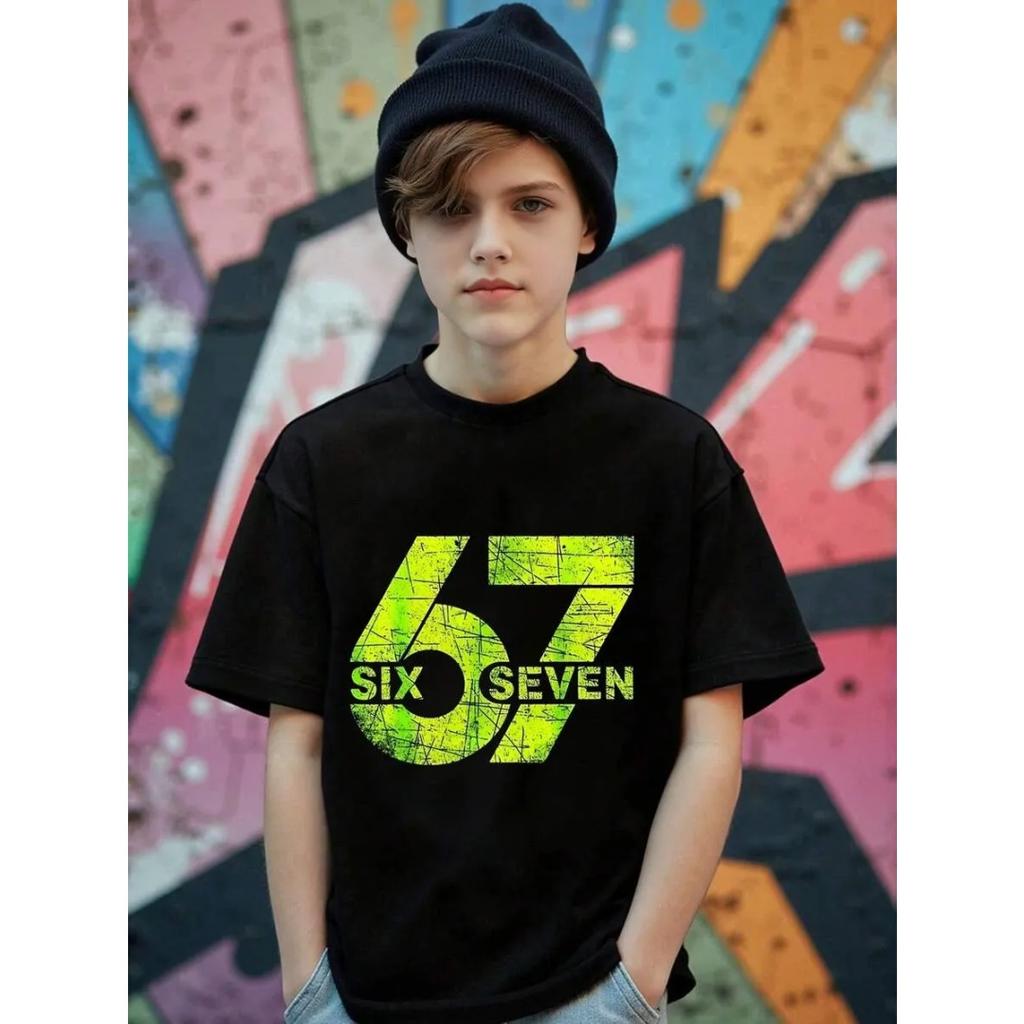 Fashion Children Funny 67 Meme Number Six Seven Print Short Sleeve Children T-Shirt Boy and Girl T-Shirts Round Neck Top Clothes