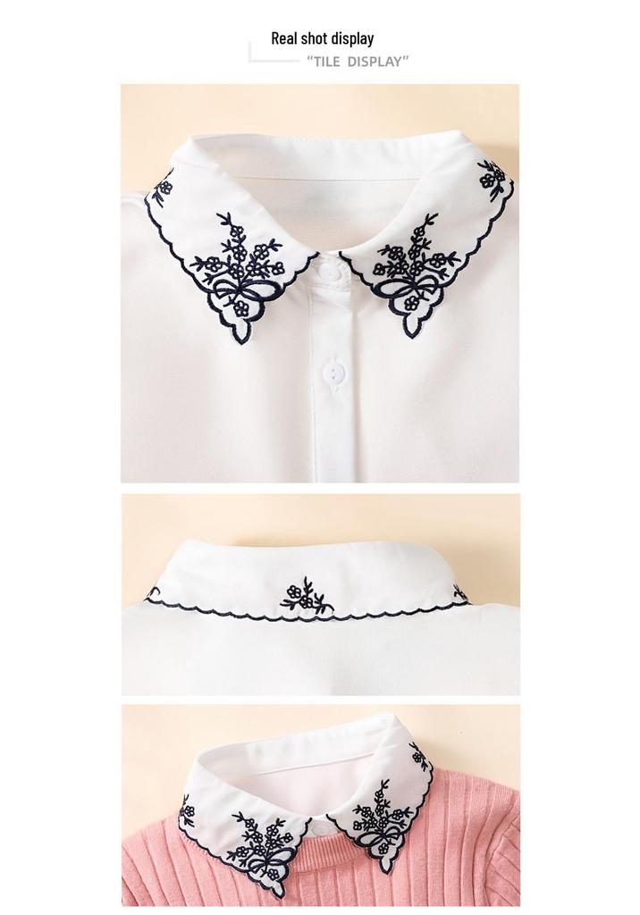 Women's Versatile Embroidered White Fake Collar for Sweaters - Decorative Spring, Autumn & Winter