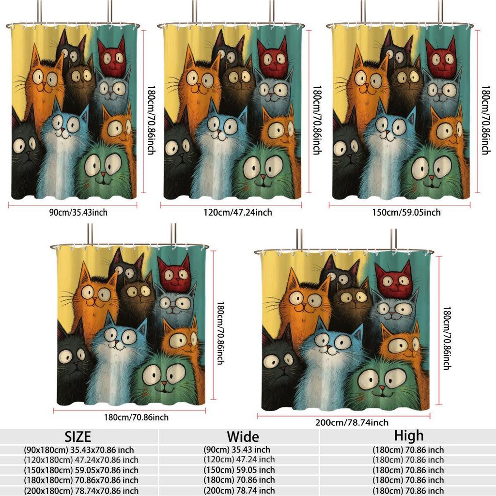 Abstract Frizzy Kitten Waterproof Bathroom Shower Curtain with Hooks