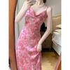 Elegant French Chic Floral Pink Cami Dress - Slimming and Stylish Summer Wear