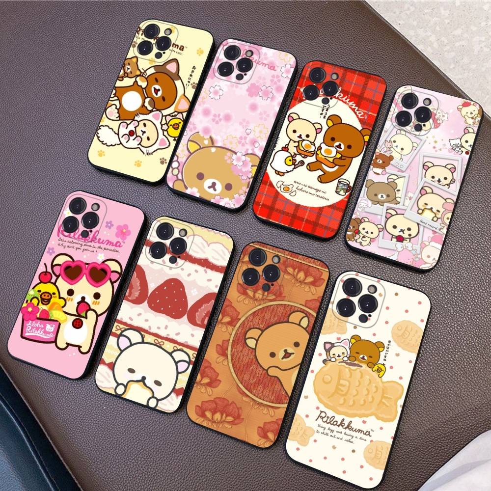Popular Cute R-rilakkuma Bear Phone Case For IPhone 16 Pro Max 15 17 Plus 14 13 12 Mini 11 Black Cover