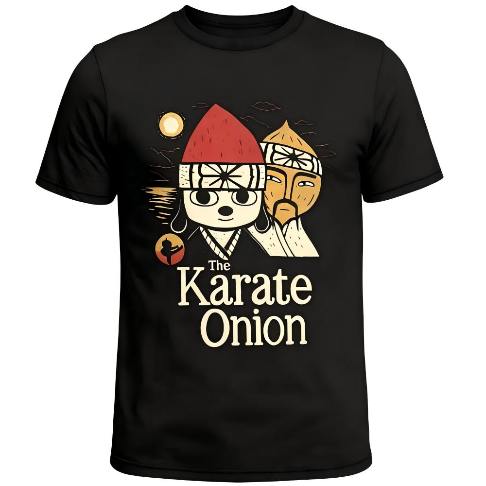 The Karate Onion Cartoon Funny Graphic Black T-Shirt