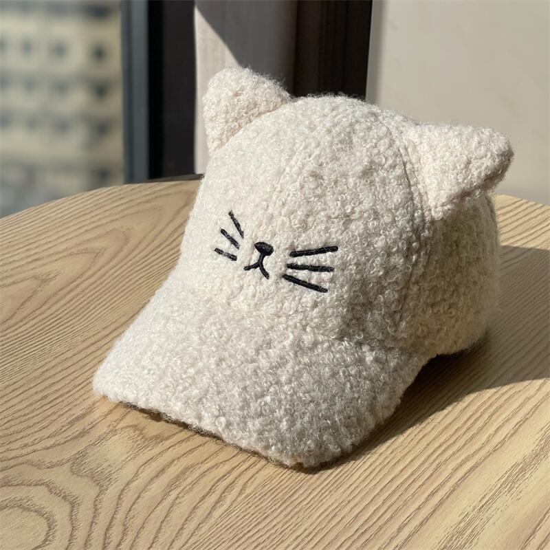 Korean-style Cat Ear Baseball Cap for Women, Lamb Wool, New Autumn and Winter Trendy Thickened Warm Versatile Cute Duckbill Cap