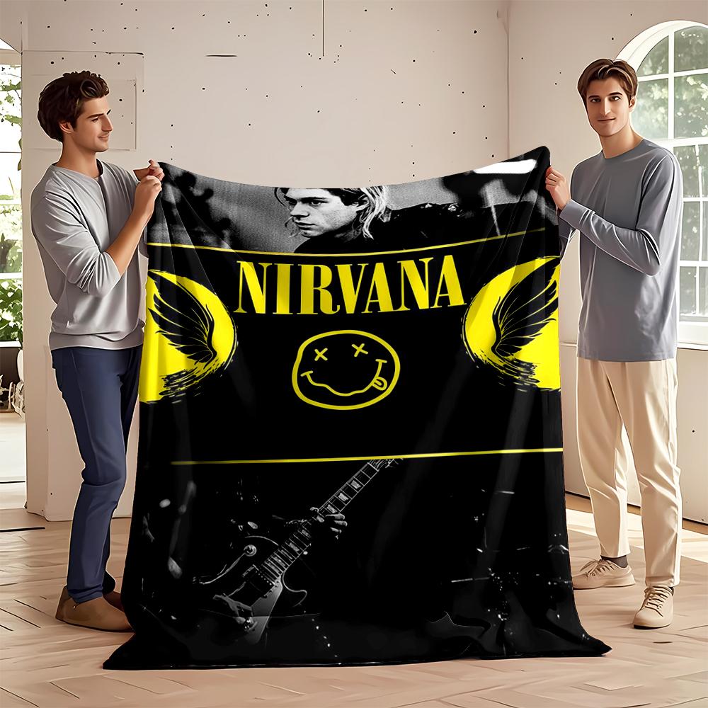 Nirvana Band Logo und Smiley Design Decke Flanelldecke für Schlafzimmer, Wohnzimmer, Sofa und Nickerchen Sofas.