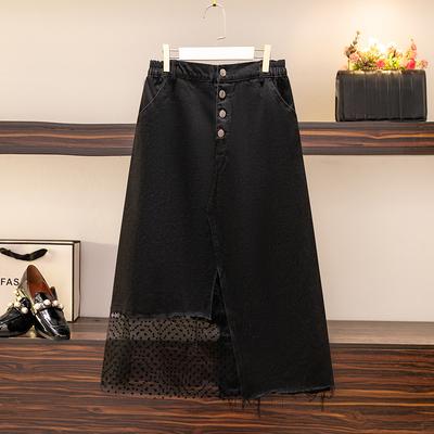 Summer Women's Version High Waist A-line Bag Hip Split Mesh Loose Fit Slim Denim Skirt Plus Size