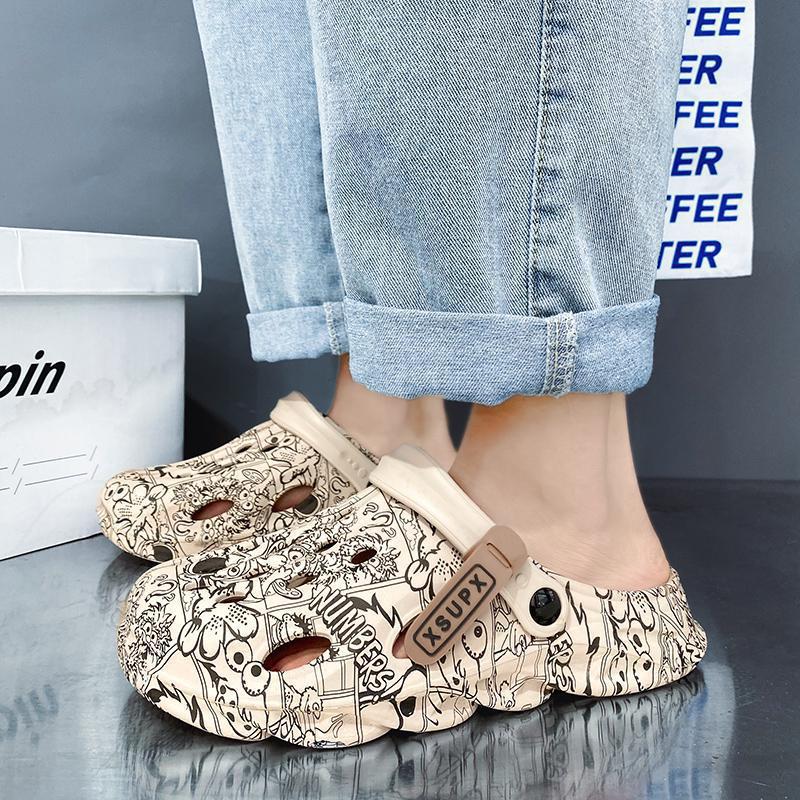 Baotou slippers men's new summer wear non-slip big head sandals men's shit feeling seaside beach hole shoes