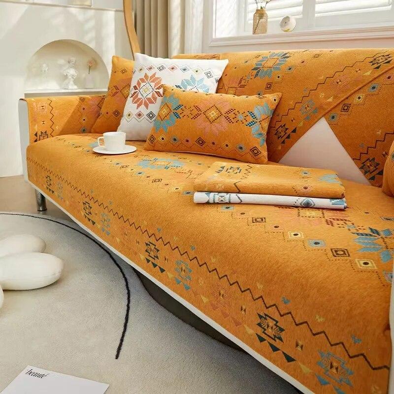 Printed Sofa Cover Four Seasons Universal Chenille Non-Slip Backrest Cover Living Room Sofa Cushion Towel Home Decoration Cover