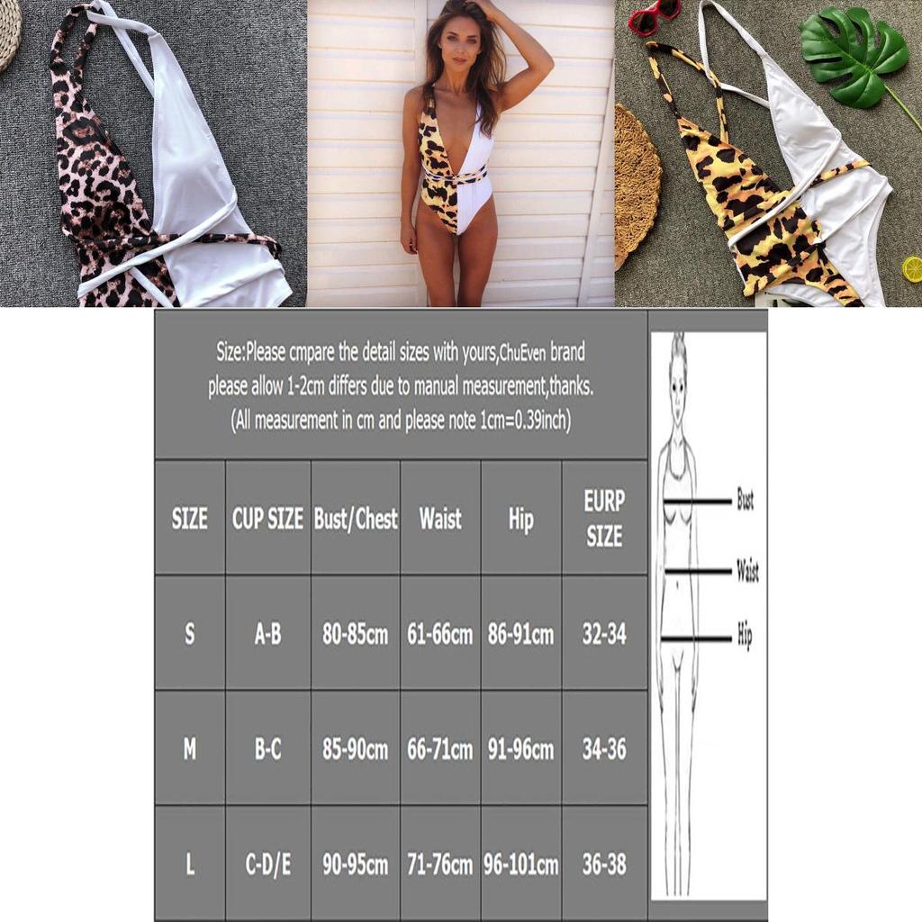 Luxurious Leopard One Piece Bikini Bathing Patchwork Padded Deep V Bandage Halter Swimsuit