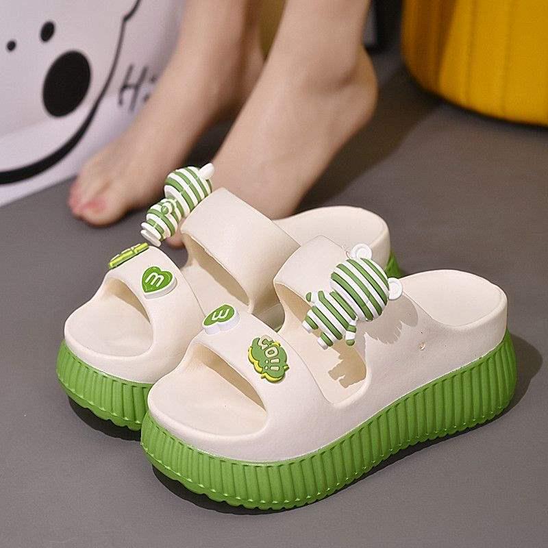 

Women s Thick-Soled Cartoon Bear Slippers - Casual Home and Outdoor Summer Sandals, Height-Enhancing Design 38-39 (Runs Small by Two Sizes)