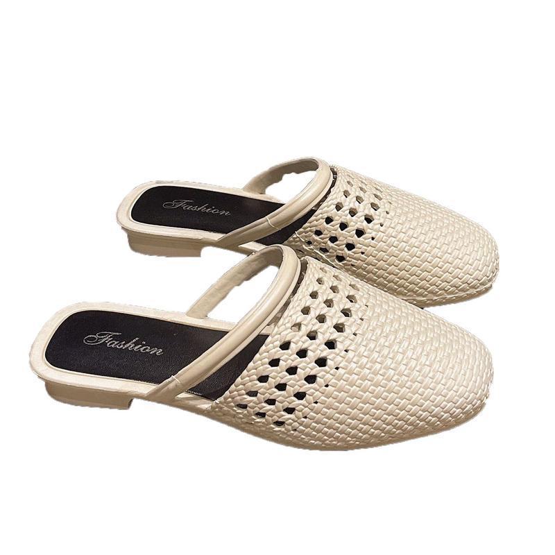 Mules Women s Flat Sandals Mesh Openwork Knitted Strap 2way Pumps Sabot Spring Summer Autumn Slippers Indoor/Outdoor Sea