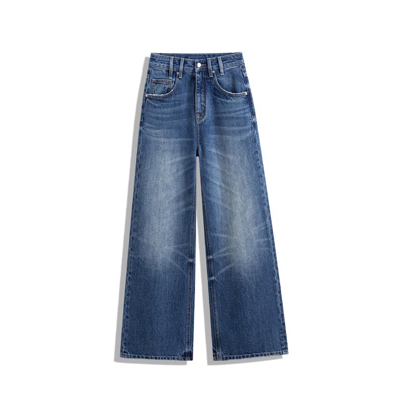 

Turkish Style Washed Blue Wide-Leg Jeans - Spring 2026 Mid-High Waist XS синий