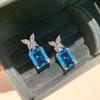 2026 New Butterfly Sea Blue Transparent Zircon Geometric Earrings High End Elegant Fashion Elegant Light Luxury Accessories